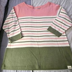 L.L. Bean Striped Pink and Green and Cream Sweater. 3/4 Sleeve. Size XL